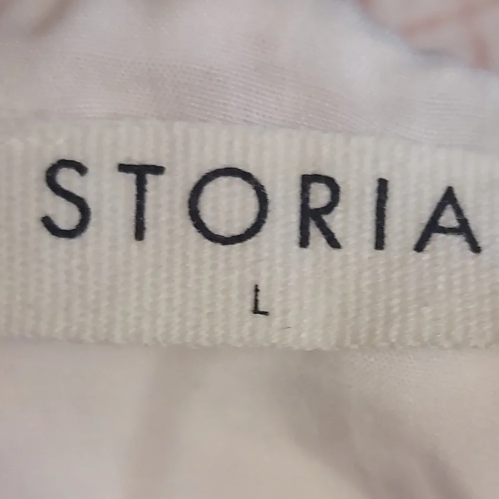 Storia Pink White Puff‎ Sleeve Babydoll Mini Dress Square Neck L Coquette Preppy